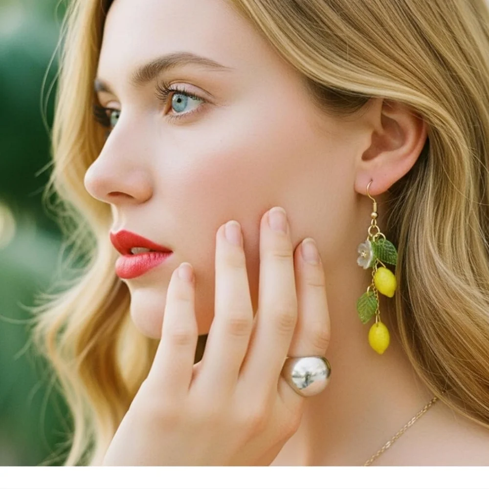 Lemon Drop Earrings with Green Leaves